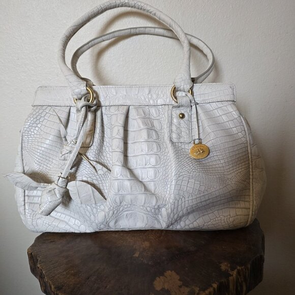 BRAHMIN Eloise Roses Large Shoulder Bag White Croc Leather Purse Vintage Rare - Picture 7 of 16